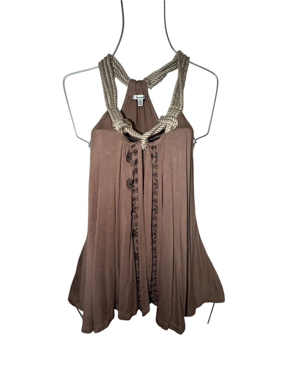 Papaya Taupe Rope-Halter Flowy Tank Top